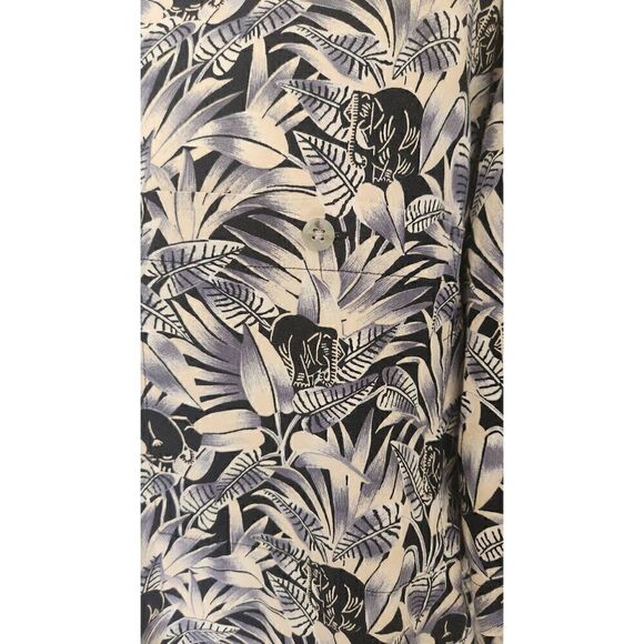 Pierre Cardin VTG. Cotton Blk, Grey, Cream SS Shirt, Tropical  Elephant Prt,  XX - Picture 2 of 9